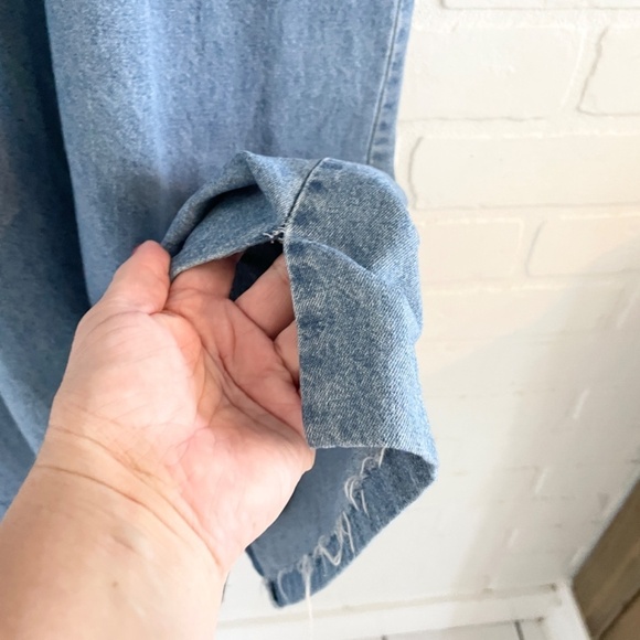 Vintage Mini Shirt Dress Snap down Denim Jean Light wash Embroidery Western XL - Picture 12 of 15